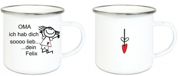 Preview: ♥ Tasse Emailletasse Strichmännchen Oma ... Name,  Wunschname, Dankeschön, Abschied, Jubiläum, Geschenk, Becher von Lüttentüddel